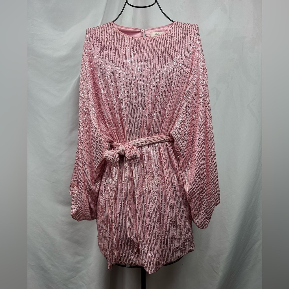 Mustard seed pink sequin puff sleeve mini dress size S